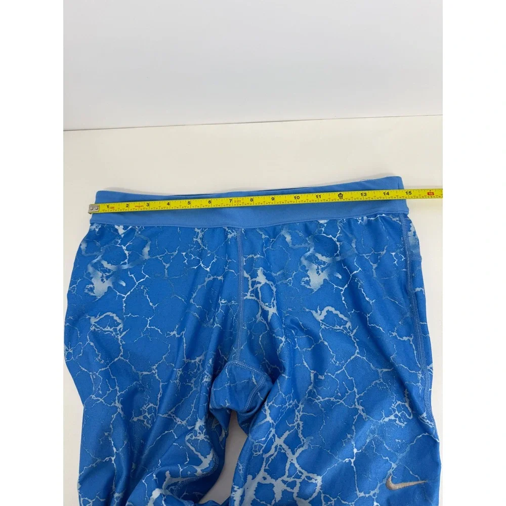 Nike‎ Dri-FIT Blue Marble Crackle Print Cropped Leggings Womens Pocket Sz L